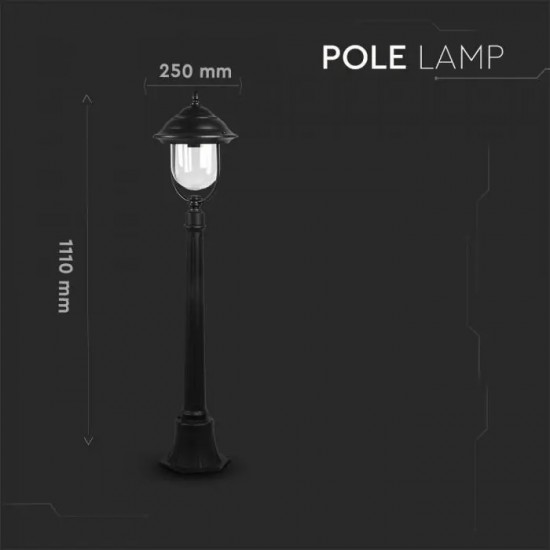 Lampa de Gradina pe stalp 1xE27 Corp Negru 1.1m