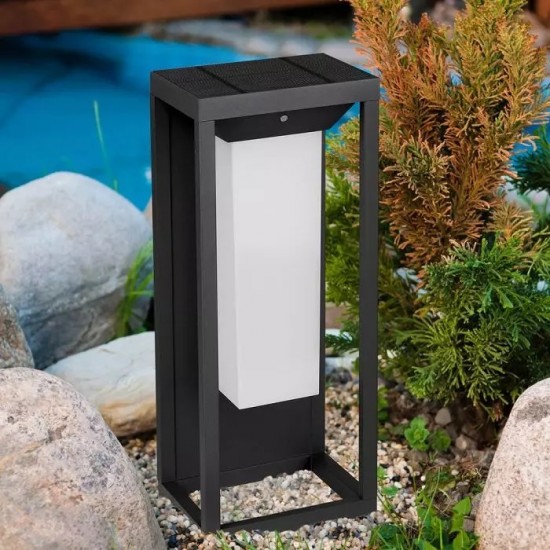 Lampadar solar LED cu cip SAMSUNG 2W cu senzor Corp Gri Alb Cald
