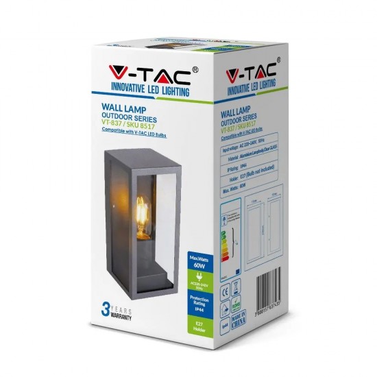 Lampadar de perete din sticla 1xE27 Corp Negru Mat
