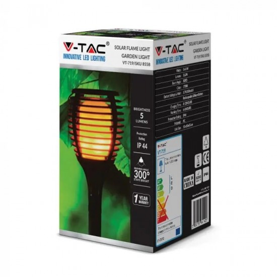 Lampa LED solara flacara de gradina 0.45W neagra cu pichet lumina calda montaj universal IP44 - tarus solar V-TAC