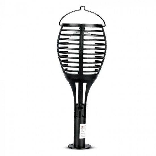 Lampa LED solara flacara de gradina 0.45W neagra cu pichet lumina calda montaj universal IP44 - tarus solar V-TAC