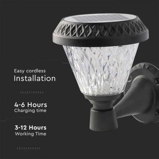 Aplica LED solara de perete 0.8W rotunda negru mat dimabila cu telecomanda RF CCT 3 in 1 IP44