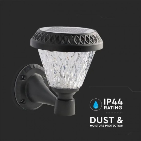 Aplica LED solara de perete 0.8W rotunda negru mat dimabila cu telecomanda RF CCT 3 in 1 IP44