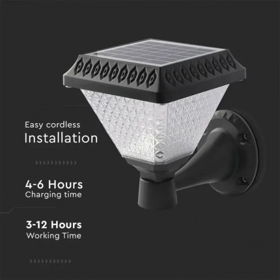 Aplica LED solara de perete 0.8W patrata negru mat dimabila cu telecomanda RF CCT 3 in 1 IP44