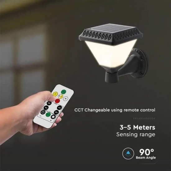 Aplica LED solara de perete 0.8W patrata negru mat dimabila cu telecomanda RF CCT 3 in 1 IP44