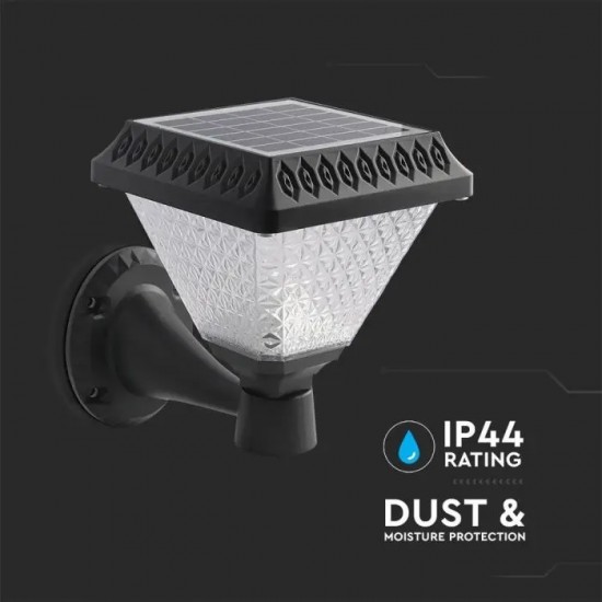 Aplica LED solara de perete 0.8W patrata negru mat dimabila cu telecomanda RF CCT 3 in 1 IP44