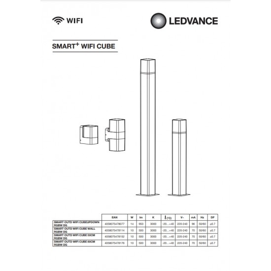 Aplica LED de exterior inteligenta 10W Ledvance Smart+ WiFi Cube Wall RGBW dimabila compatibila Alexa si Google Assistant IP44