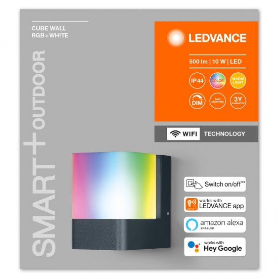 Aplica LED de exterior inteligenta 10W Ledvance Smart+ WiFi Cube Wall RGBW dimabila compatibila Alexa si Google Assistant IP44