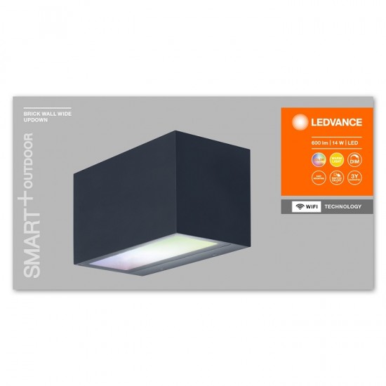 Aplica LED de exterior inteligenta 14W Ledvance Smart+ WiFi Outdoor Brick Wide RGBW dimabila compatibila Alexa si Google Assistant IP44