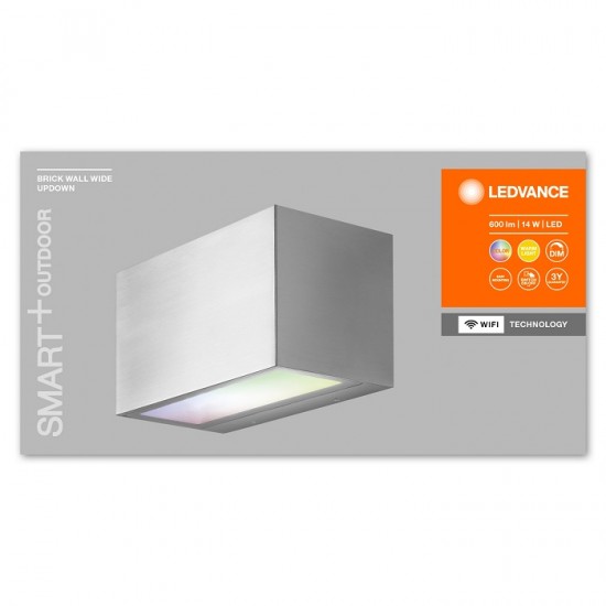Aplica LED de exterior inteligenta 14W Ledvance Smart+ WiFi Outdoor Brick Wide RGBW dimabila compatibila Alexa si Google Assistant IP44
