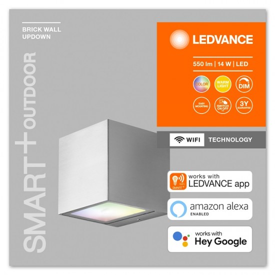 Aplica LED de exterior inteligenta 14W Ledvance Smart+ WiFi Outdoor Brick RGBW dimabila compatibila Alexa si Google Assistant IP44