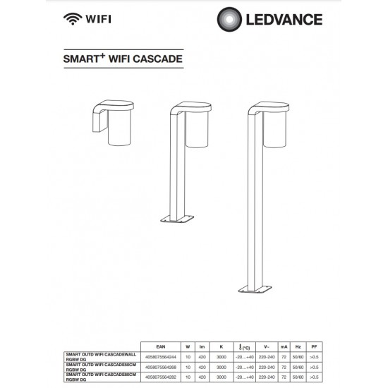 Aplica LED de exterior inteligenta 10W Ledvance Smart+ WiFi Cascade RGBW dimabila compatibila Alexa si Google Assistant IP44