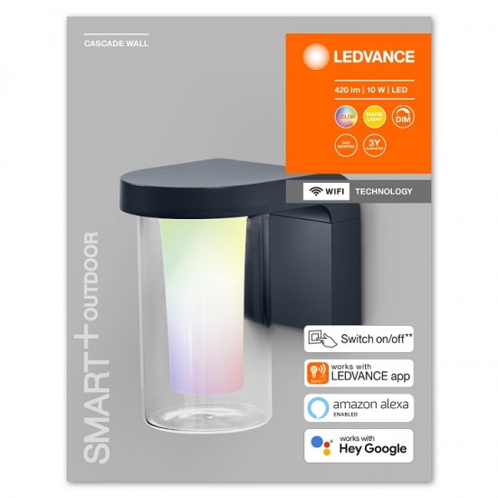 Aplica LED de exterior inteligenta 10W Ledvance Smart+ WiFi Cascade RGBW dimabila compatibila Alexa si Google Assistant IP44