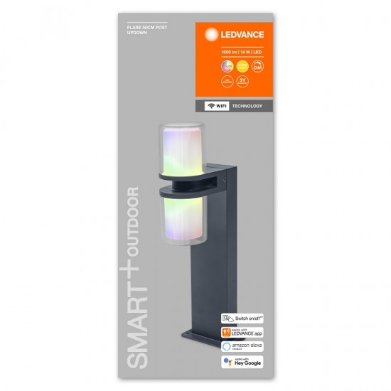 Stalpisor LED de gradina inteligent 14W 50cm Ledvance Smart+ WiFi Flare Updown RGBW dimabil compatibil Alexa si Google Assistant IP44