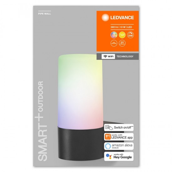 Aplica LED de exterior inteligenta 10W Ledvance Smart+ WiFi Pipe Wall RGBW dimabila compatibila Alexa si Google Assistant IP44