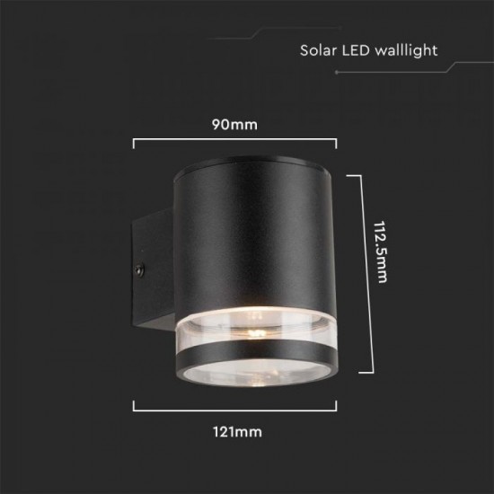 Aplica LED solara de perete 0.55W rotunda corp negru lumina calda IP54