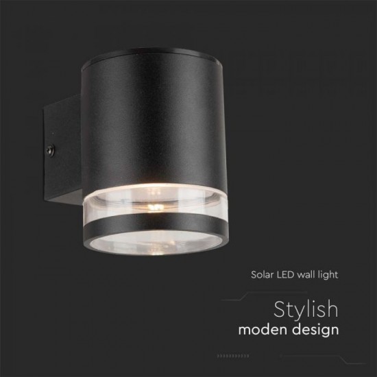 Aplica LED solara de perete 0.55W rotunda corp negru lumina calda IP54