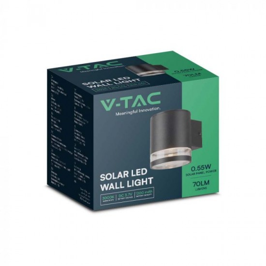 Aplica LED solara de perete 0.55W rotunda corp negru lumina calda IP54