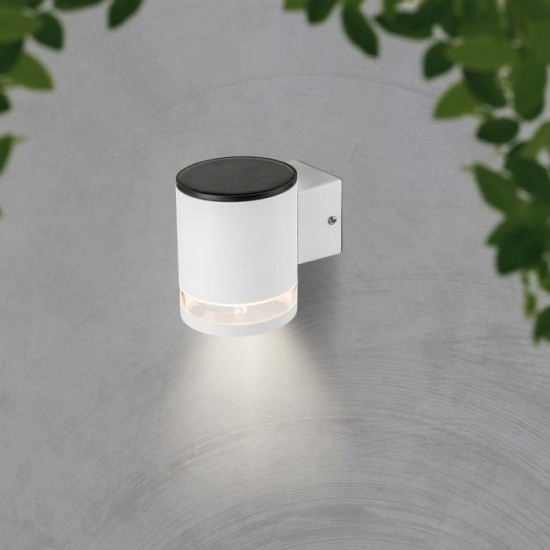 Aplica LED solara de perete 0.55W rotunda corp alb lumina calda IP54