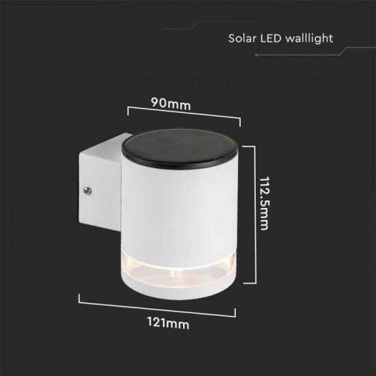 Aplica LED solara de perete 0.55W rotunda corp alb lumina calda IP54