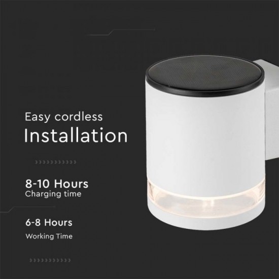 Aplica LED solara de perete 0.55W rotunda corp alb lumina calda IP54