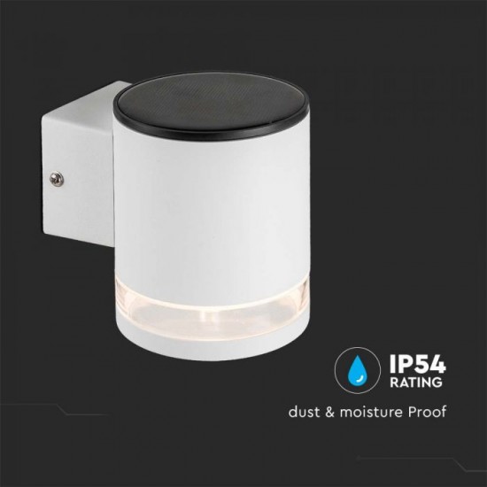 Aplica LED solara de perete 0.55W rotunda corp alb lumina calda IP54