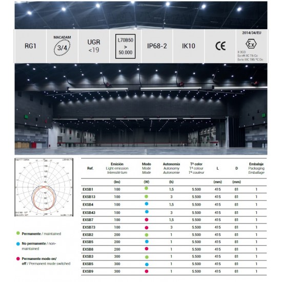 Corp de iluminat de siguranta ANTIEX LED SECURE BLOCK Airfal permanent 1h 200-300lm 415mm zona 2-22 UGR<19 IP68-2