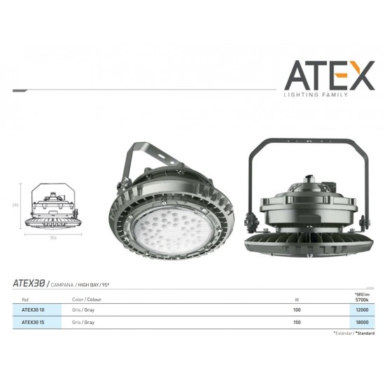 Suspensie ANTIEX Secom Campana LED ATEX30 100W zona 1/21 lumina rece IP66
