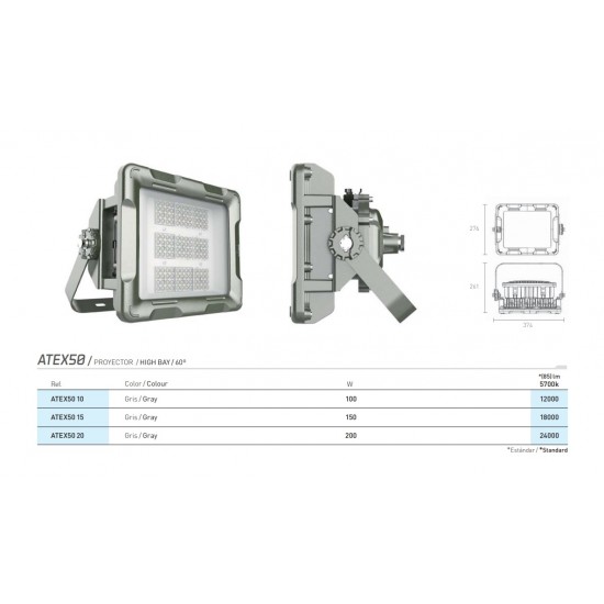 Proiector LED ANTIEX Secom ATEX50 100W zona 1/21 lumina rece IP66