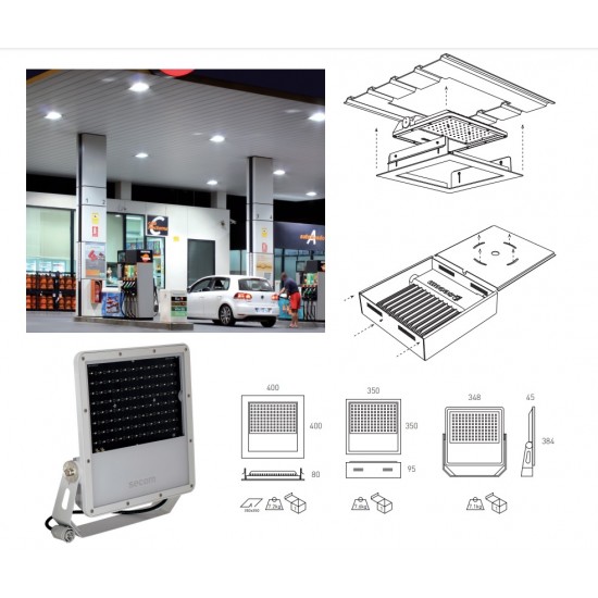 Corp de iluminat LED 100W Secom Protek Q3 Petrol incastrat pentru copertina benzinarii IP65