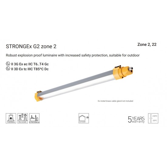 Corp de iluminat cu LED ANTIEX STRONGEx2 G2 Zalux 37W 1200mm zona 2,22 lumina neutra IP66/69K
