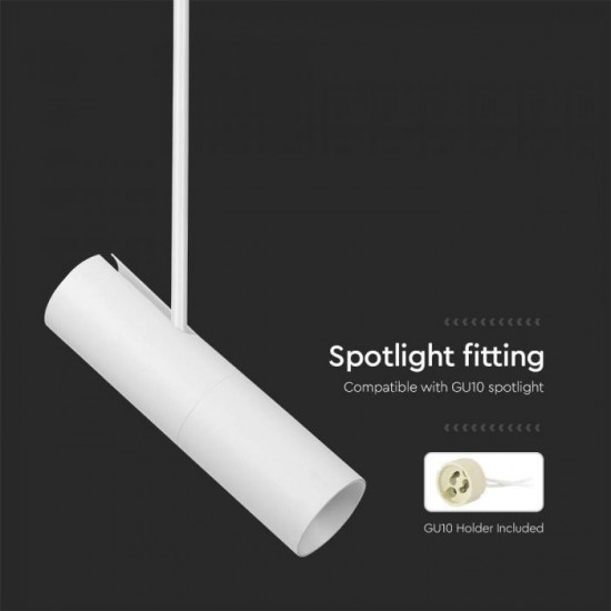 Spot suspendat orientabil dulie GU10 tija reglabila 830-1170mm corp aluminiu alb IP20