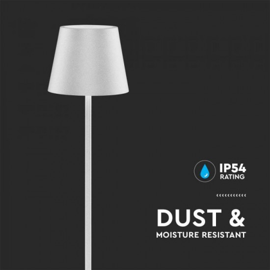 Lampadar LED de podea 4W 1300mm dimabil cu touch si baterie reincarcabila cablu port USB corp alb IP54