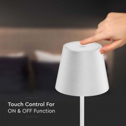 Lampadar LED de podea 4W 1300mm dimabil cu touch si baterie reincarcabila cablu port USB corp alb IP54