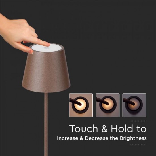 Lampadar LED de podea 4W 1300mm dimabil cu touch si baterie reincarcabila cablu port USB culoare corten IP54