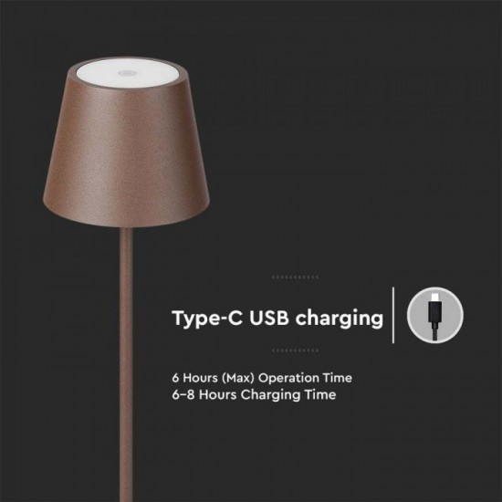 Lampadar LED de podea 4W 1300mm dimabil cu touch si baterie reincarcabila cablu port USB culoare corten IP54