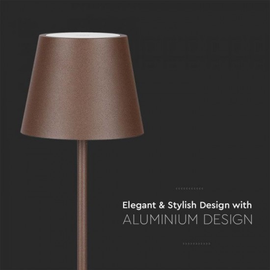 Lampadar LED de podea 4W 1300mm dimabil cu touch si baterie reincarcabila cablu port USB culoare corten IP54