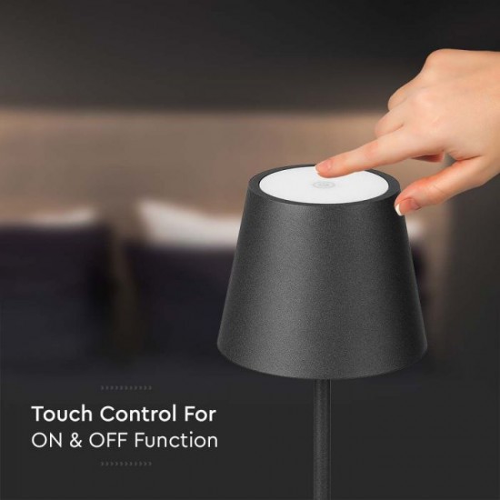 Lampadar LED de podea 4W 1300mm dimabil cu touch si baterie reincarcabila cablu port USB corp negru IP54
