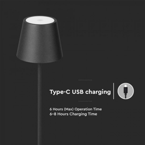 Lampadar LED de podea 4W 1300mm dimabil cu touch si baterie reincarcabila cablu port USB corp negru IP54