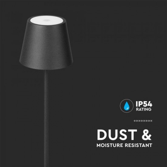 Lampadar LED de podea 4W 1300mm dimabil cu touch si baterie reincarcabila cablu port USB corp negru IP54