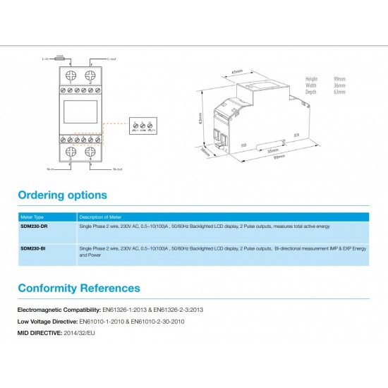Smart Meter Kaco monofazat 100A EASTRON SDM230 Series