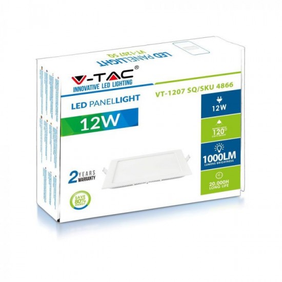 Panou LED 12W Patrat Premium Alb Rece
