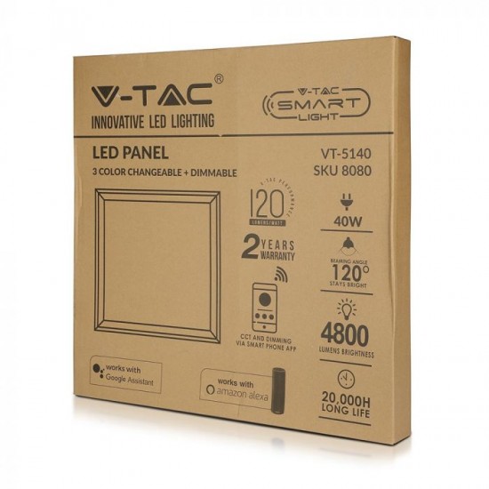 Panou LED SMART 40W 600x600mm compatibil cu AMAZON ALEXA si GOOGLE HOME 3 in 1