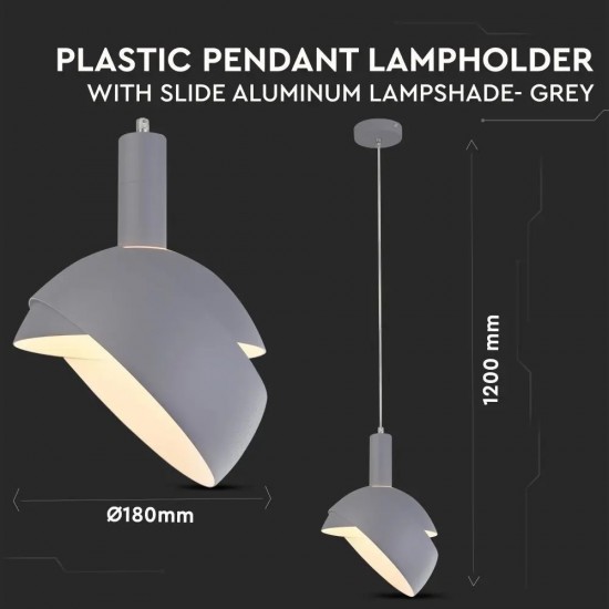 Pendul Plastic E14 cu Margine Mobila de Aluminiu Gri
