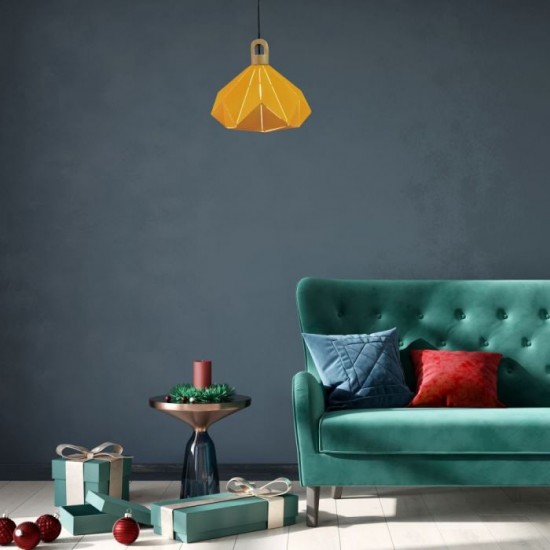 Pendul Pastel cu Lemn Prismatic Galben