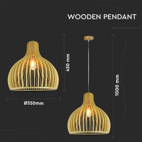 Pendul Lemn cu capac decorativ crom si abajur rotund 350mm