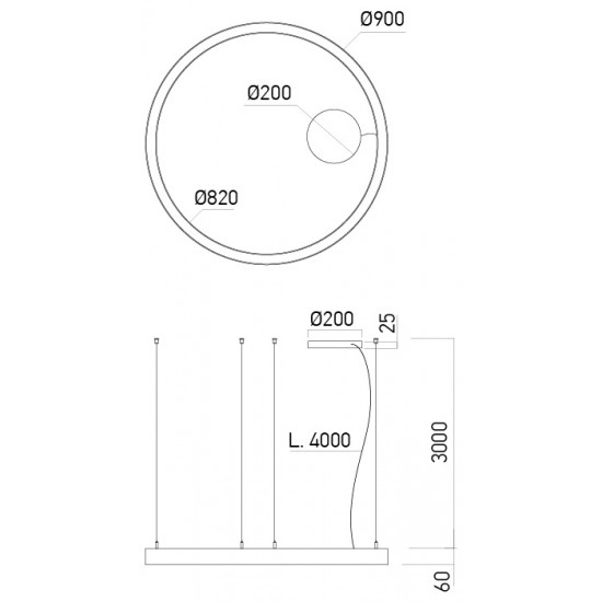 Pendul LED rotund 57W XAMBIT negru 900mm