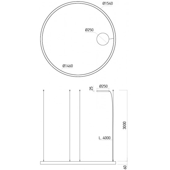 Pendul LED rotund 97W XAMBIT negru 1540mm