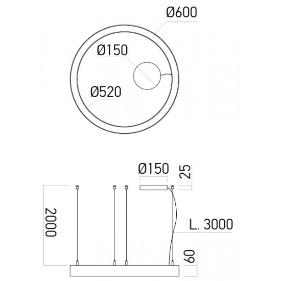 Pendul LED rotund 38W XAMBIT auriu 600mm