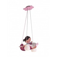 Pendul HAPPY PLANE Smarter pentru copii din MDF cu abajur sticla alba soclu E14 IP20